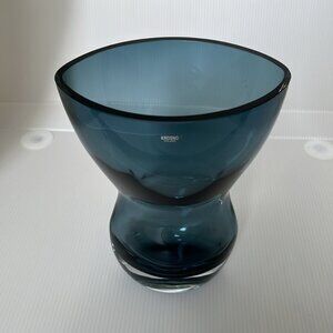 Krosno Poland Art Glass Smoky Blue Taper Flared Vase Modern Minimalist Decor